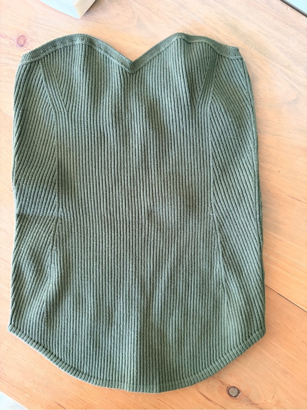 Uniqlo x Mame Kurogouchi Olive Green Ribbed Knit Strapless Bustier Top M/L